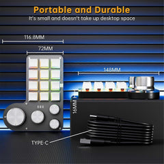Custom 12-Key 4-Knob USB Mechanical Macro Keyboard for Gaming