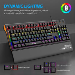 Wired Mechanical Keyboard with Hand Rest RGB Green Axis Ergonomic