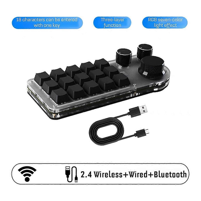 15-Key 3-Knob Macro Programmable Keyboard with 3 Modes One-Hand Use