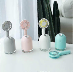 2-in-1 Gray Mini Humidifier with Rechargeable Handheld Fan