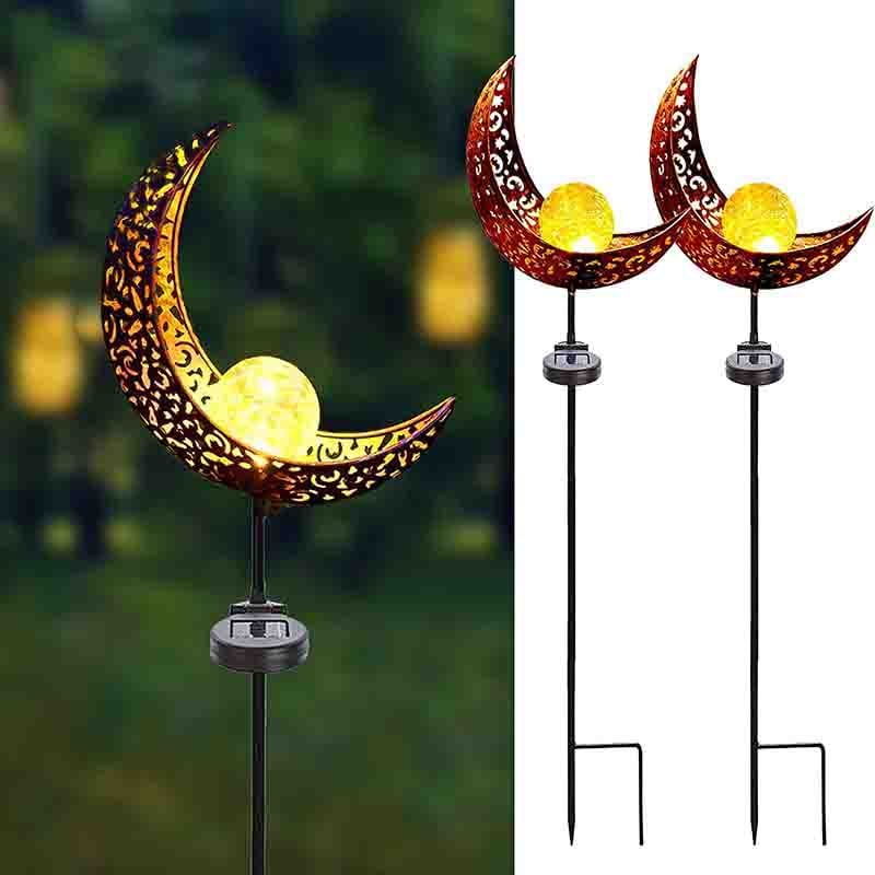 2 Pcs Garden Solar Moon Lights - Warm White Metal LED for Lawn