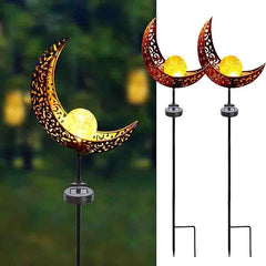 2 Pcs Garden Solar Moon Lights - Warm White Metal LED for Lawn