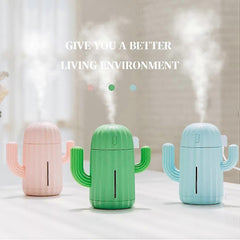 Mini Cactus USB Humidifier with LED Light for Home or Office