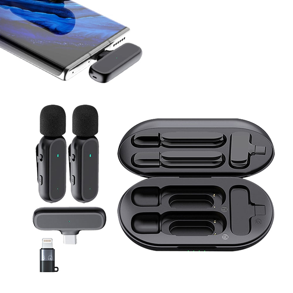2Pcs Wireless Lavalier Mics - Charging Case for iPhone Android iPad