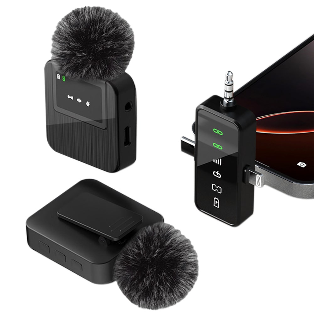 3-in-1 Wireless Lavalier Microphone - iPhone Android Camera Streaming