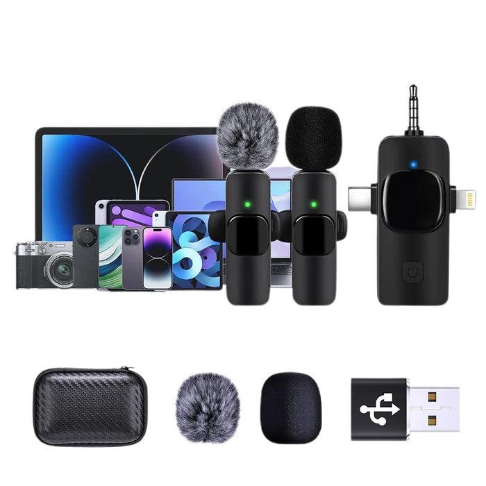 3-in-1 Dual Wireless Lavalier Microphone - Android iPhone Camera Vlog