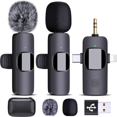 3-in-1 Dual Wireless Lavalier Microphone - Android iPhone Camera Vlog