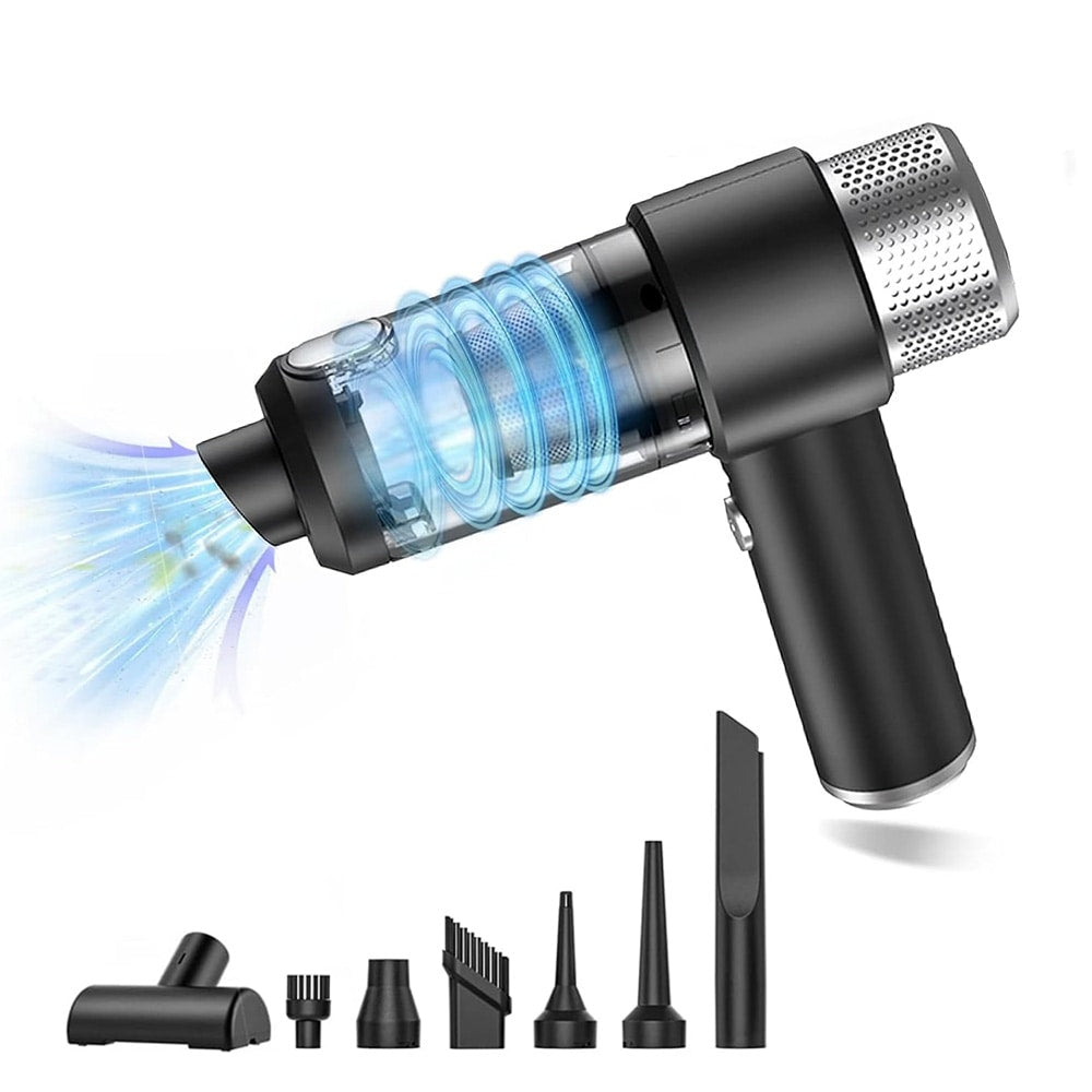 4-in-1 Car Vacuum Cleaner and Air Duster with LED Light - Black