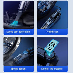 4-in-1 Car Vacuum Cleaner with Tire Inflator - Portable for Car and Home