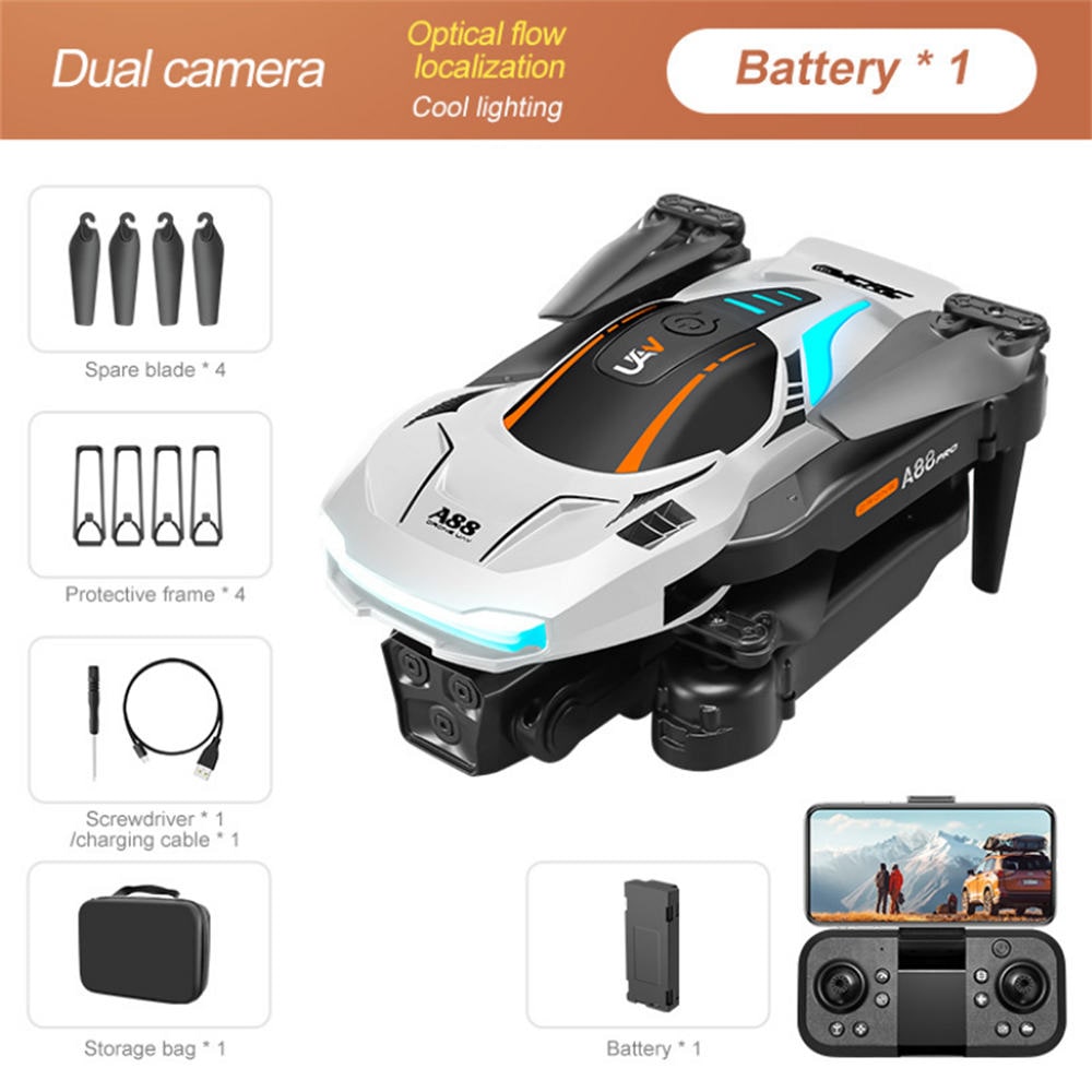 A88 Optical Flow Dual Camera Drone Quadcopter - White 1 Battery