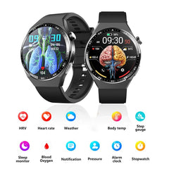 Smartwatch ECG Body & Blood Analysis Black Brown Leather Strap