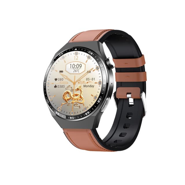 Smartwatch ECG Body & Blood Analysis Black Brown Leather Strap