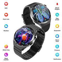 Smartwatch ECG Body & Blood Analysis Black Brown Leather Strap