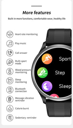 Smartwatch Heart Rate Blood Oxygen Pressure Sleep Monitor White