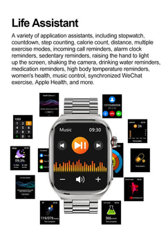Smartwatch Metal Strap ECG Heart Rate Sleep Pedometer Silver