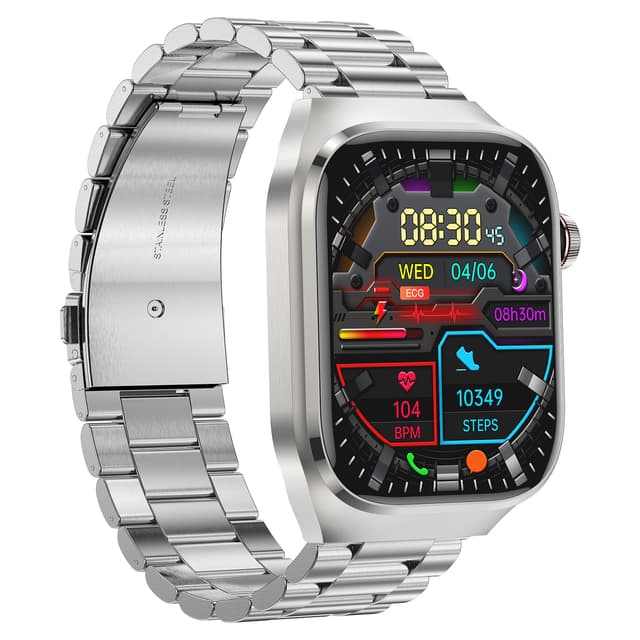 Smartwatch Metal Strap ECG Heart Rate Sleep Pedometer Silver
