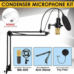BM800 Studio Condenser Microphone Kit - Suspension Arm Stand Included