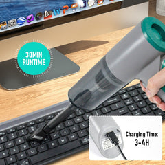 12V Cordless Car Vacuum Cleaner - 120W Rechargeable with 3 Speeds