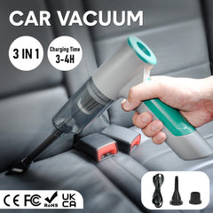12V Cordless Car Vacuum Cleaner - 120W Rechargeable with 3 Speeds