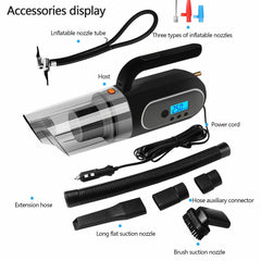 4-in-1 Car Vacuum Cleaner with Tire Inflator and LED Light - 12V Use