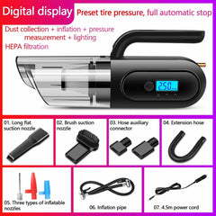 4-in-1 Car Vacuum Cleaner with Tire Inflator and LED Light - 12V Use