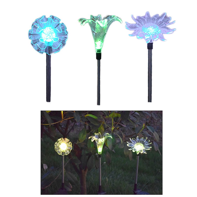 Transparent Colorful Flower Solar Light Set - LED for Lawn Pathway