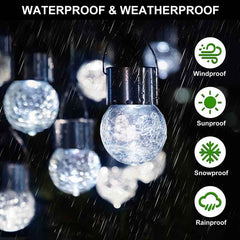 12-Pack Cracked Glass Solar Lights - Cool White Waterproof Hanging Globe