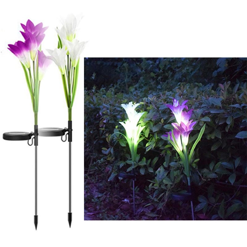 2 Pack Solar Garden Lily Lights - Color Changing Purple White Decor