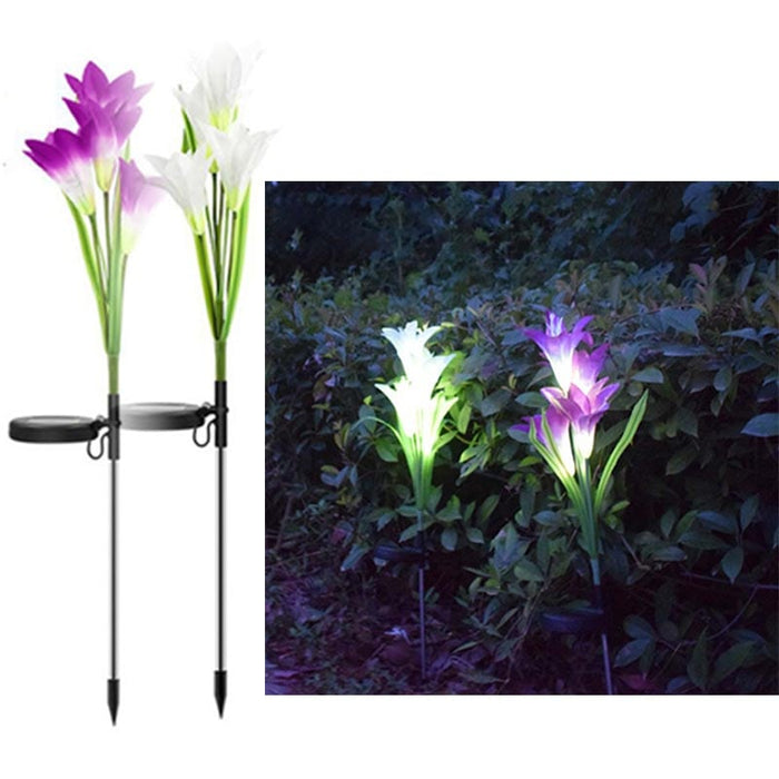 2 Pack Solar Garden Lily Lights - Color Changing Purple White Decor