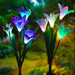 2 Pack Solar Garden Lily Lights - Color Changing Purple White Decor