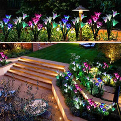 2 Pack Solar Garden Lily Lights - Color Changing Purple White Decor