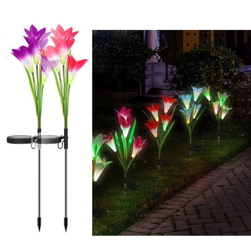 2 Pack Garden Lily Solar Lights - Color Changing LED Red+Purple