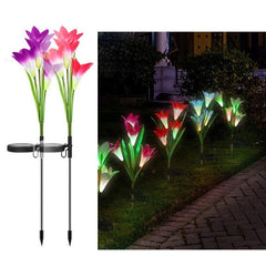 2 Pack Garden Lily Solar Lights - Color Changing LED Red+Purple