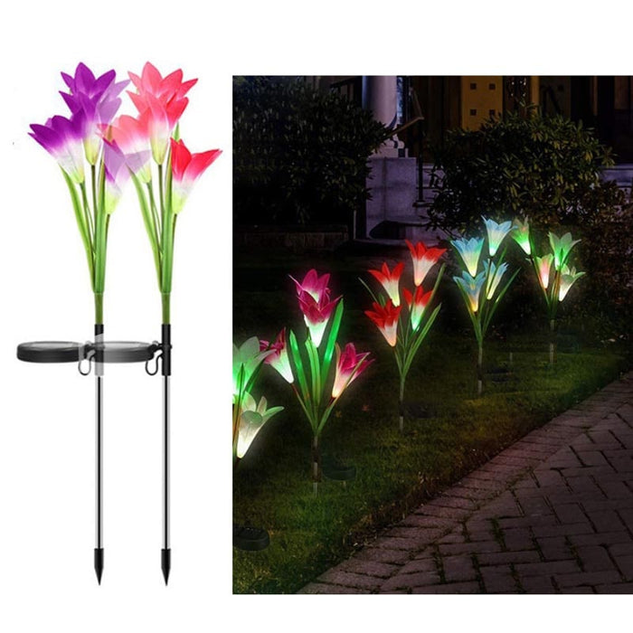 2 Pack Garden Lily Solar Lights - Color Changing LED Red+Purple