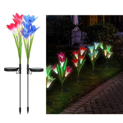 2 Pack Solar Garden Lily Lights - Color Changing LED Red+Blue