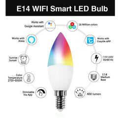 2 Pack Smart WiFi C37 Bulbs - 220V Dimmable Color LED Candle Bulbs
