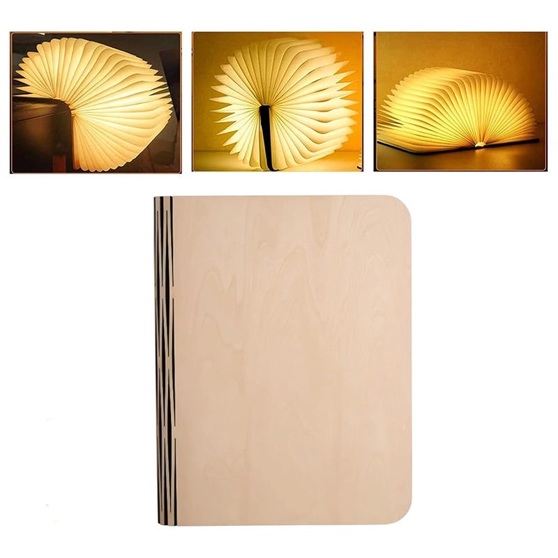 Bluetooth Wooden Foldable Book Light - 3 Color Rechargeable Table Lamp