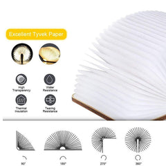 Bluetooth Wooden Foldable Book Light - 3 Color Rechargeable Table Lamp