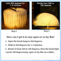 Bluetooth Wooden Foldable Book Light - 3 Color Rechargeable Table Lamp