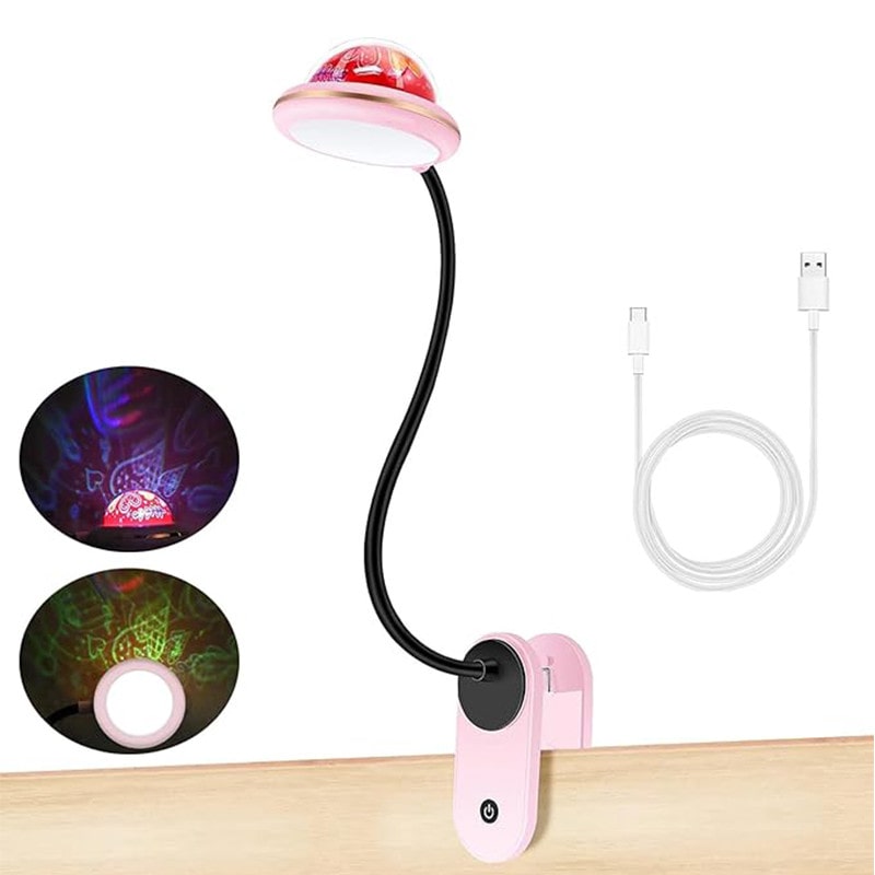 Pink LED Folding Book Light 2W - Dimmable Mini Projector Lamp