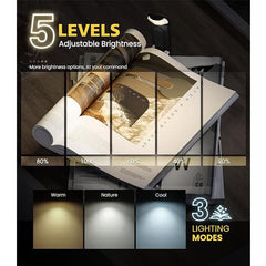 Black Clip-on Rechargeable Reading Light - 3 Color 5 Brightness