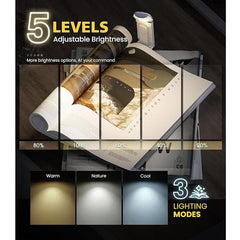 White Clip-on Rechargeable Reading Light - 3 Color 5 Brightness