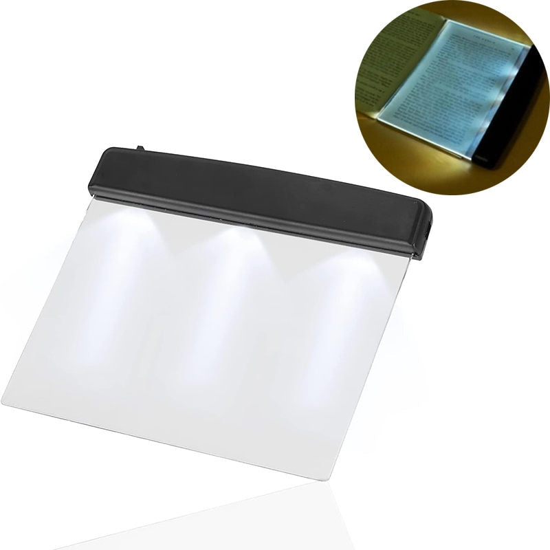 Black Flat LED Book Light - Full-Page Wireless Board for Reading