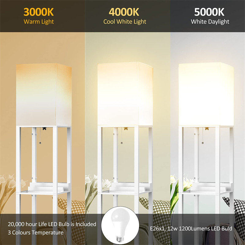 Black Floor Lamp with Shelves - Wood with 2 USB Ports & Power Outlet