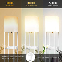 Black Floor Lamp with Shelves - Wood with 2 USB Ports & Power Outlet