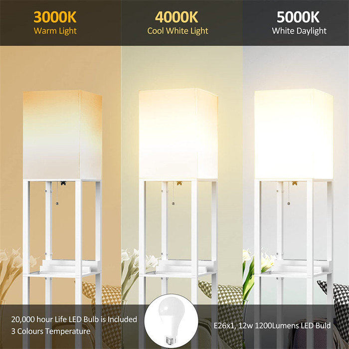 Black Floor Lamp with Shelves - Wood with 2 USB Ports & Power Outlet