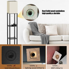 Black Floor Lamp with Shelves - Wood with 2 USB Ports & Power Outlet