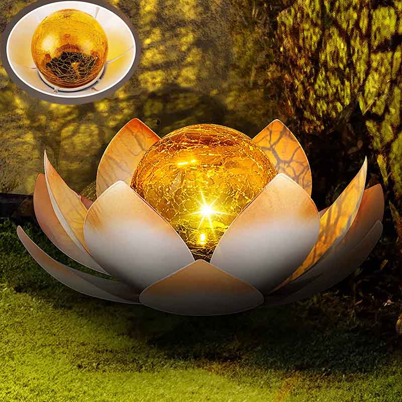 Garden Lotus Solar Light - Cracked Glass Waterproof for Patio