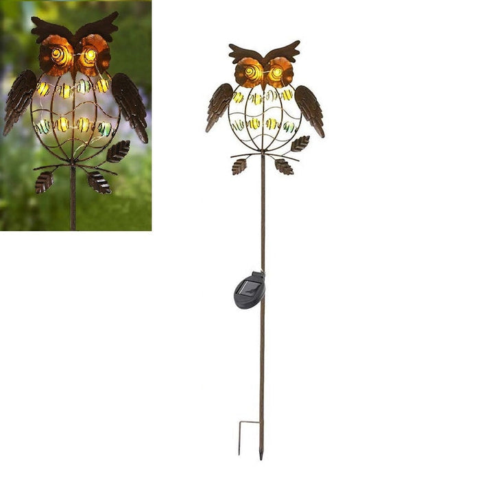Bronze Solar Owl Garden Light - Metal LED Weatherproof for Courtyard