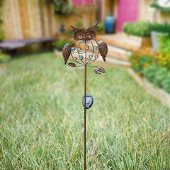 Bronze Solar Owl Garden Light - Metal LED Weatherproof for Courtyard